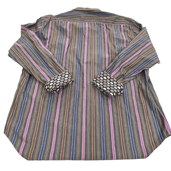 Robert Graham Flip Cuff Long Sleeve Dress Shirt; Multi Stripes/Dots; Size XL - Picture 2 of 4